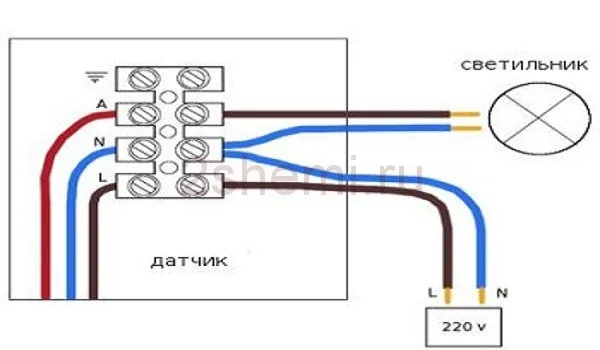 Схема подключения светильника с датчиком движения без выключателя