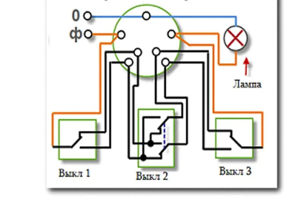 Схема подключения 3х проходных выключателей