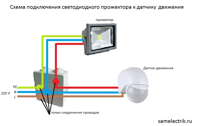 Схема подключения прожектора к сенсору ...