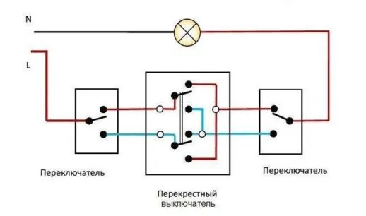 Схема 2 контактов перекрёстных выключателей